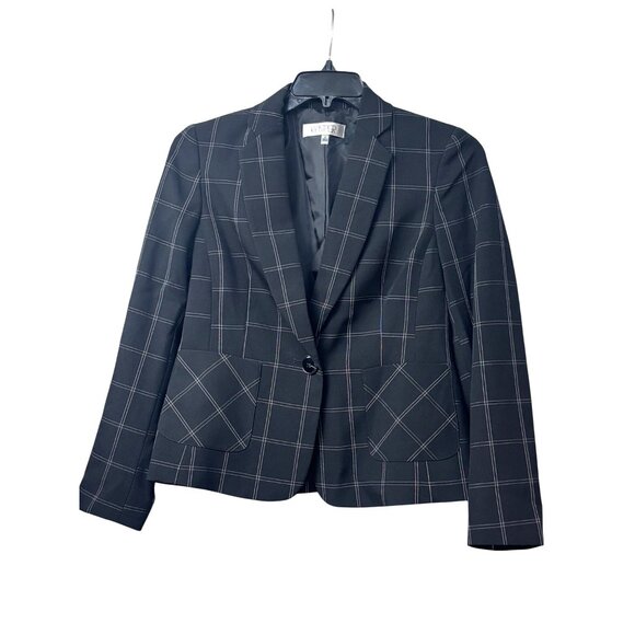 Kasper Windowpane-Plaid One-Button Blazer, Black/Vanilla, 4 - Picture 1 of 14